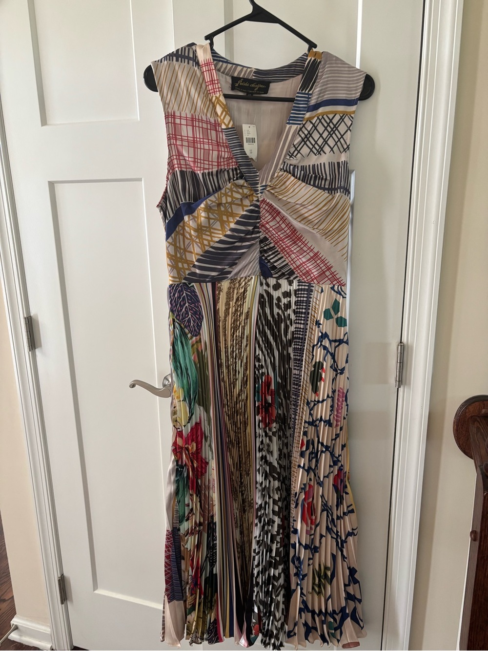 Anthropologie Multicolor Pleated Maxi Dress - Cream, Blue, Red, Green